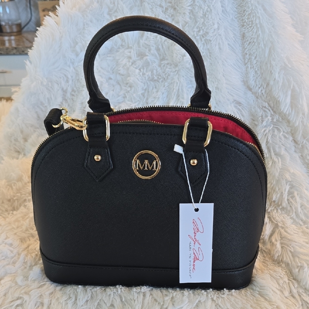 NWT Marilyn Monroe Black Dome Satchel Crossbody Handbag Gold Hardware